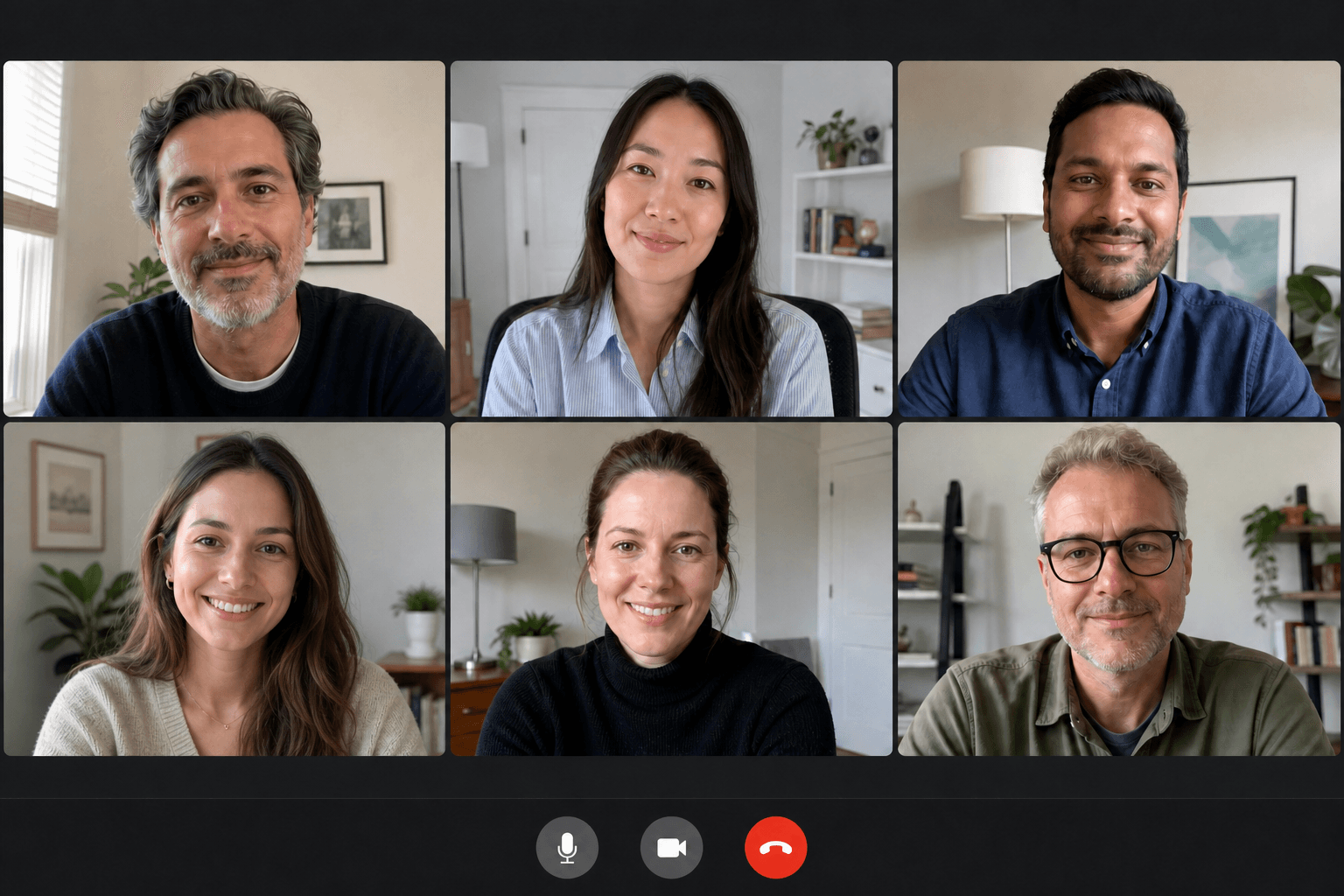 Six people in a video call