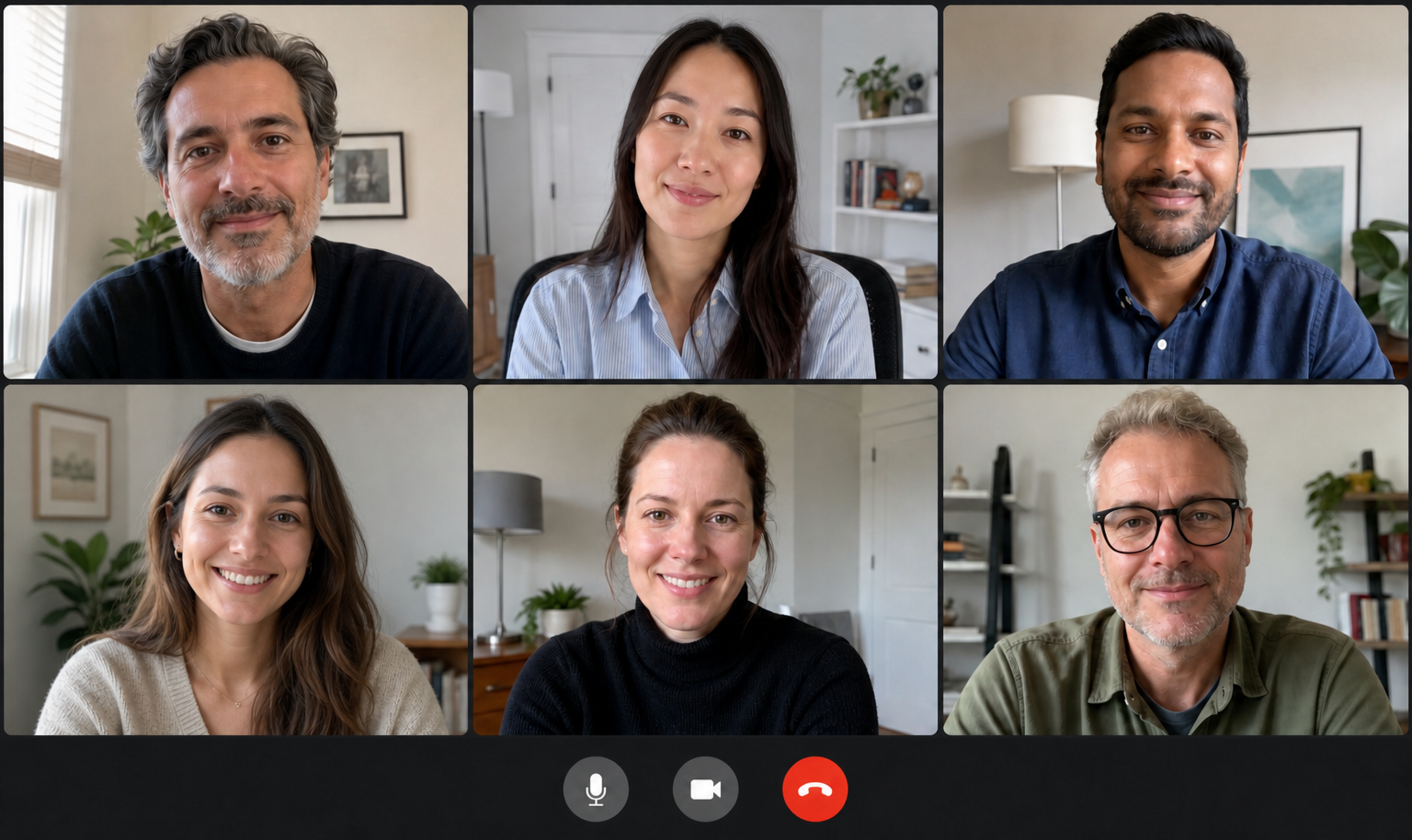 Six people in a video call